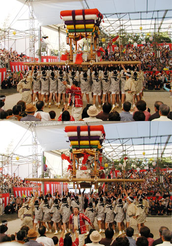 爪先立ちになって持ち上げる